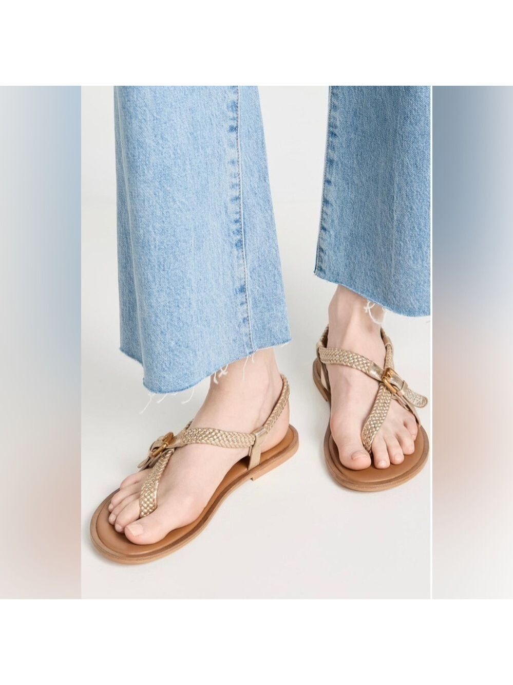 See by Chloe Nola Gold Braided Strap Thong Sandals - NWT